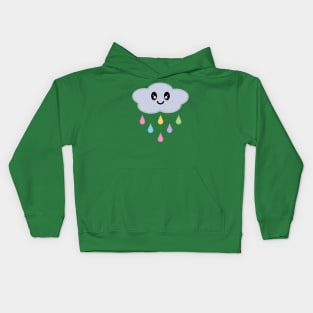 Kawaii Cute Rainbow Raindrop Rain Cloud in Green Kids Hoodie